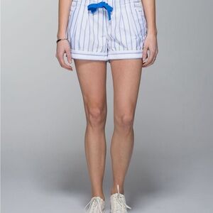 lululemon athletica White and Blue Striped Shorts